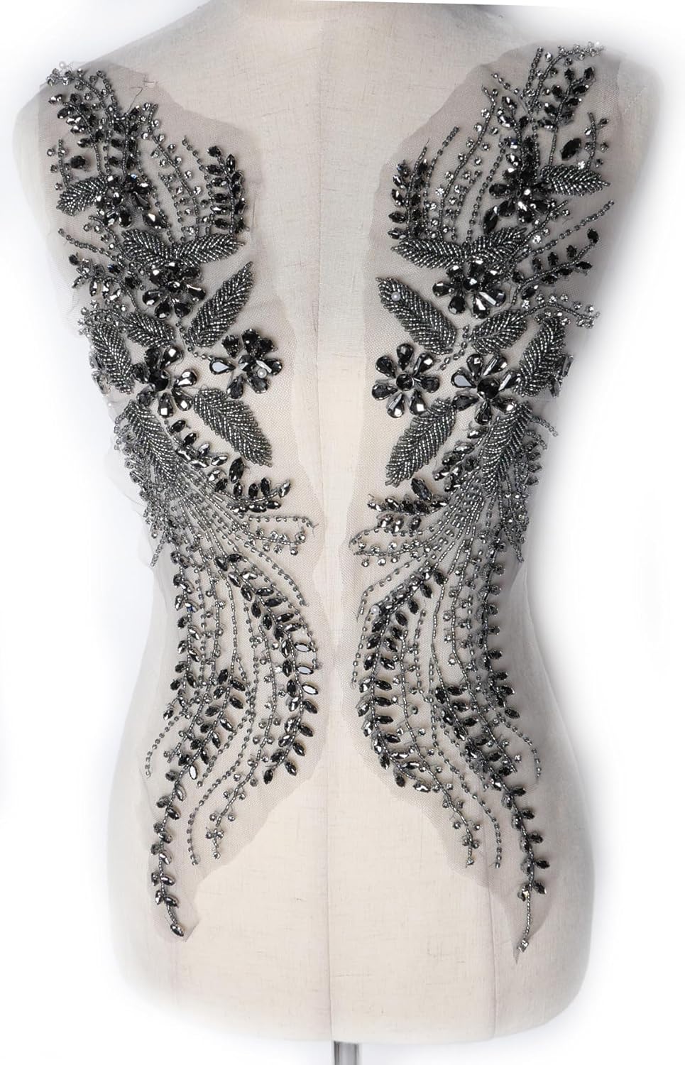 Gray Rhinestone Applique,Beaded Appliques Embellishments,sew on for Dresses,Banquet Evening Gown, Photograph Shot,scrafts Decoration,Performance Leaves Flowers Applique(Gray, 2401)