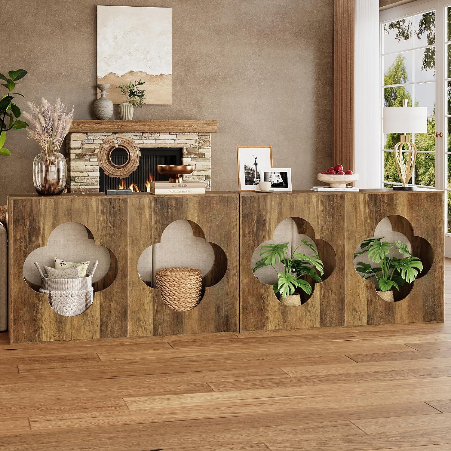 Tohomeor Farmhouse Console Table, 2-Tier Entryway Table with Storage, Behind Couch Table Wood Narrow Console Tables for Living Room, Foyer, Hallway, Entry, Retro Brown