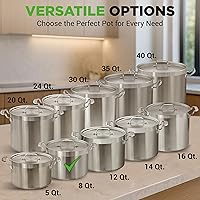 Vista 3 de NutriChef Olla resistente de 8 cuartos de galón con tapa de acero inoxidable – Olla de cocina compatible con inducción, ideal para sopas y guisos
