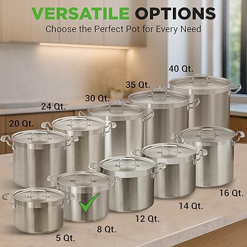 Miniatura 3 de NutriChef Olla resistente de 8 cuartos de galón con tapa de acero inoxidable  Olla de cocina compatible con inducción, ideal para sopas y guisos