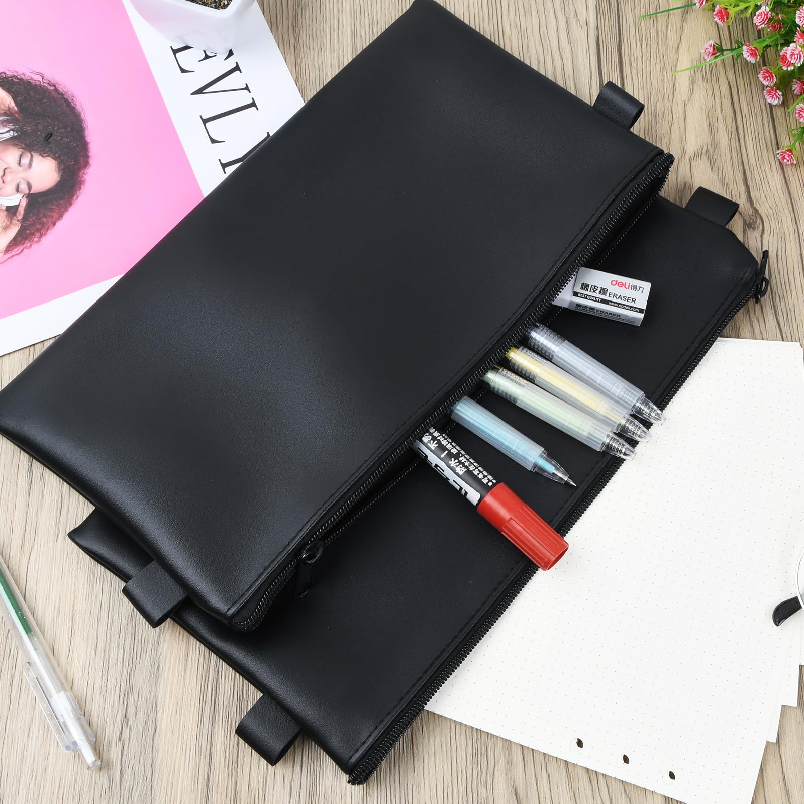 4 Borse Portadocumenti In Pelle PU - 28x15cm Con Cerniera Per Denaro E Documenti - Foto 3