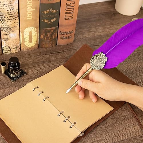 Miniatura 32 de Juego de bolígrafos y tintas, juego de tinta de pluma, bolígrafo de caligrafía antiguo con 4 puntas reemplazables, 2 botellas de tinta, soporte