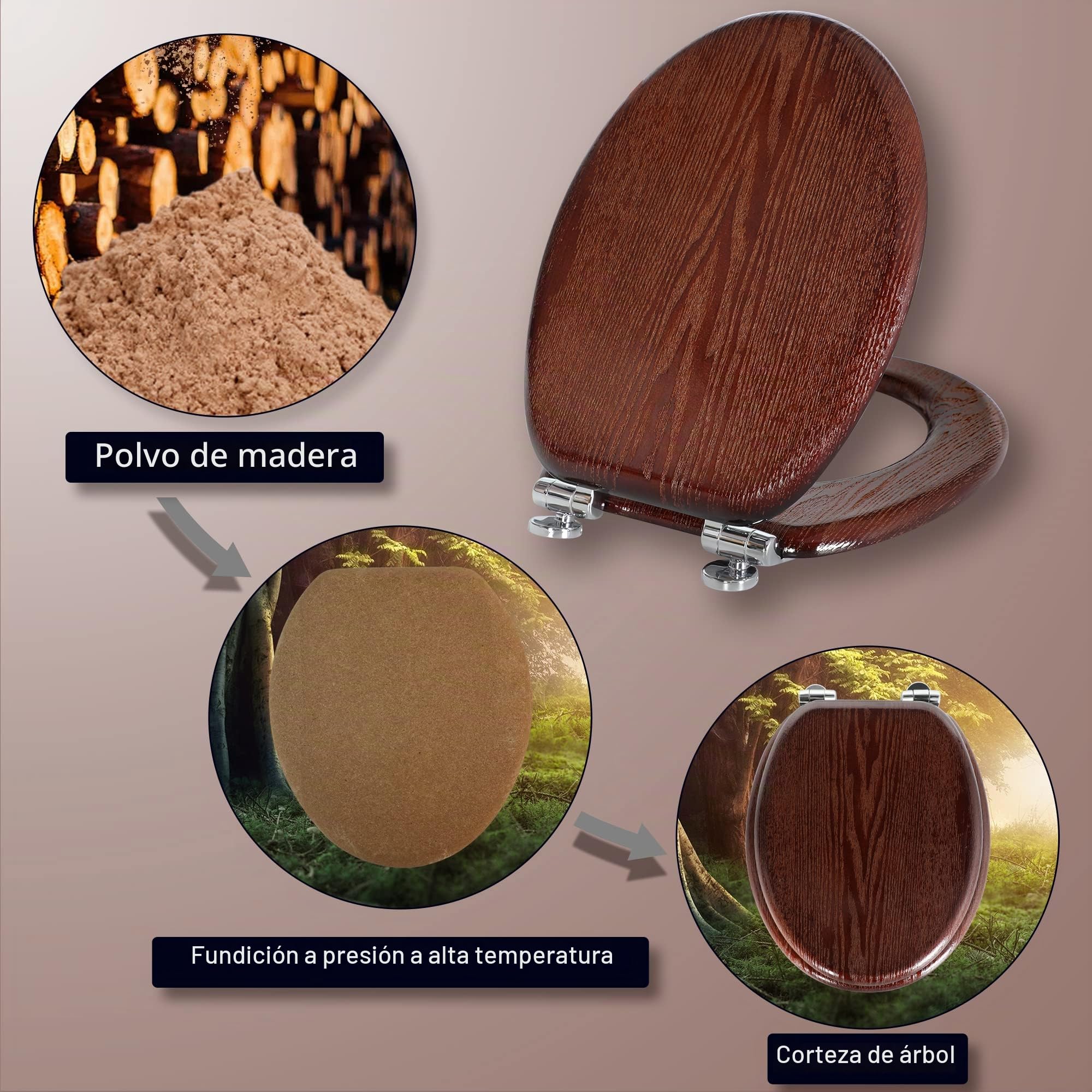Angel Shield Asiento de inodoro de madera natural con cierre silencioso y bisagras de liberación rápida, fácil de instalar y limpiar, antibacteriano (nogal oscuro)