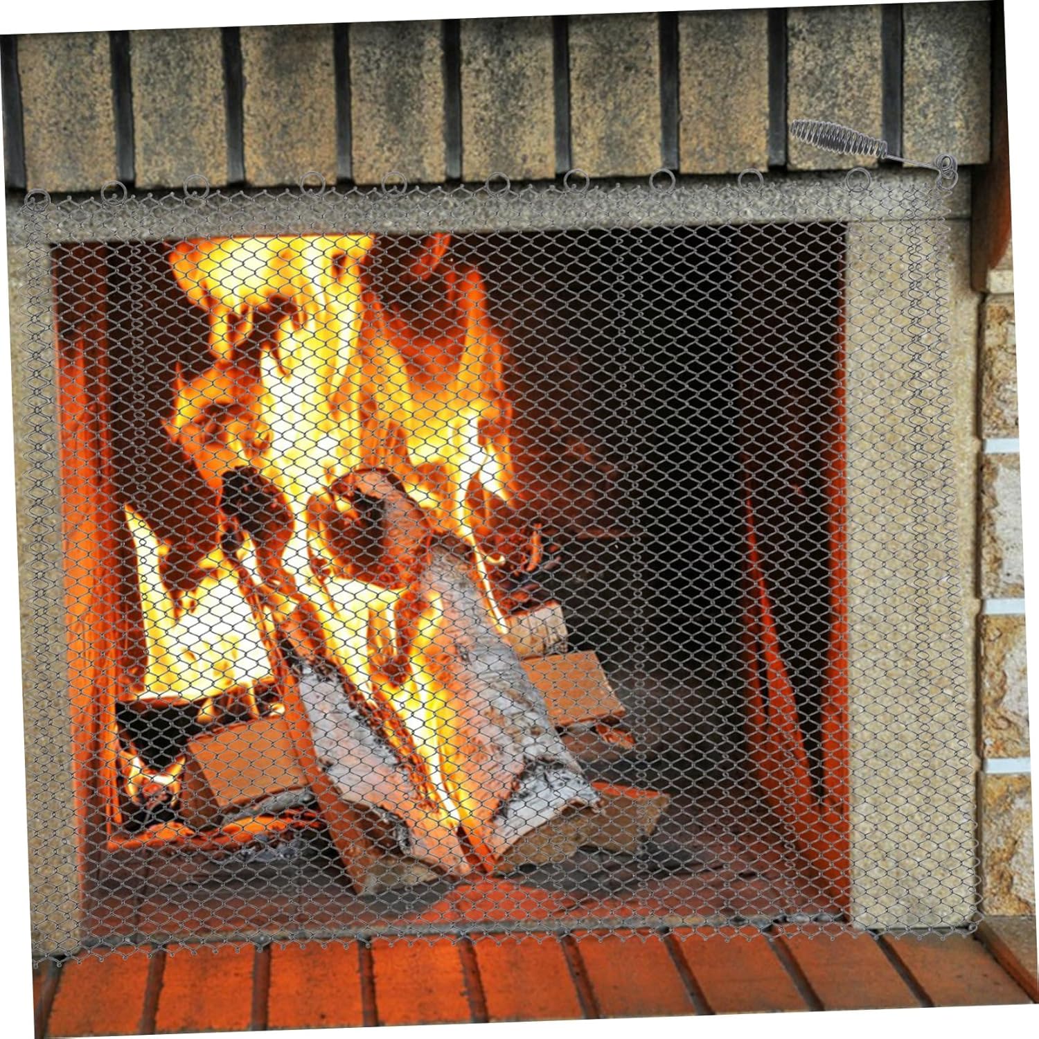 Fireplace Screen Mesh 2pcs Metal Curtains Handles for Indoor/Outdoor Fireplaces