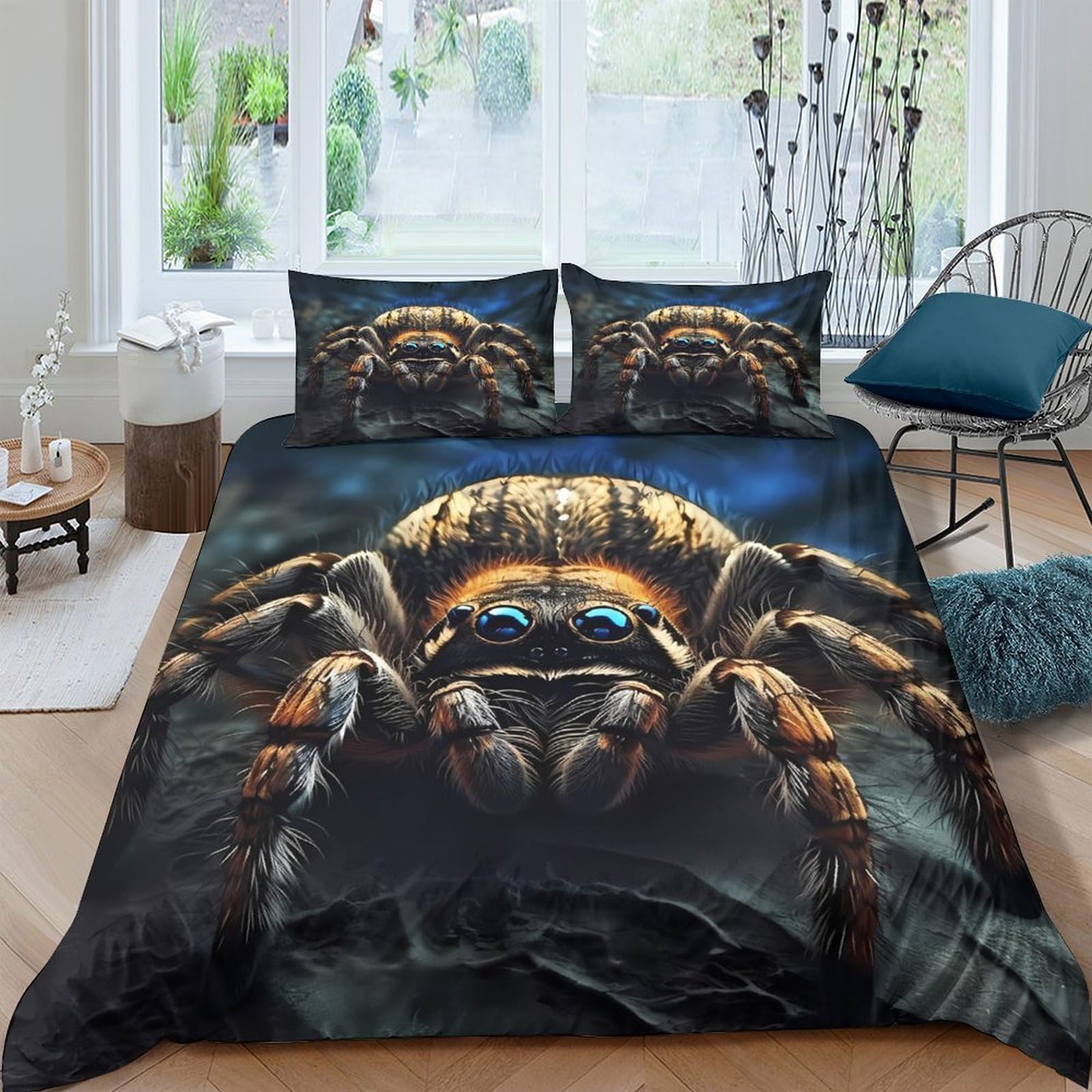 Ctjqhvkz Style-2 3D Printed Realistic Spider Fitted Sheet Microfiber Soft Black Tarantula Bed Cover Anti-Slip Decor For Bedroom Guest Room Single（135X200cm）