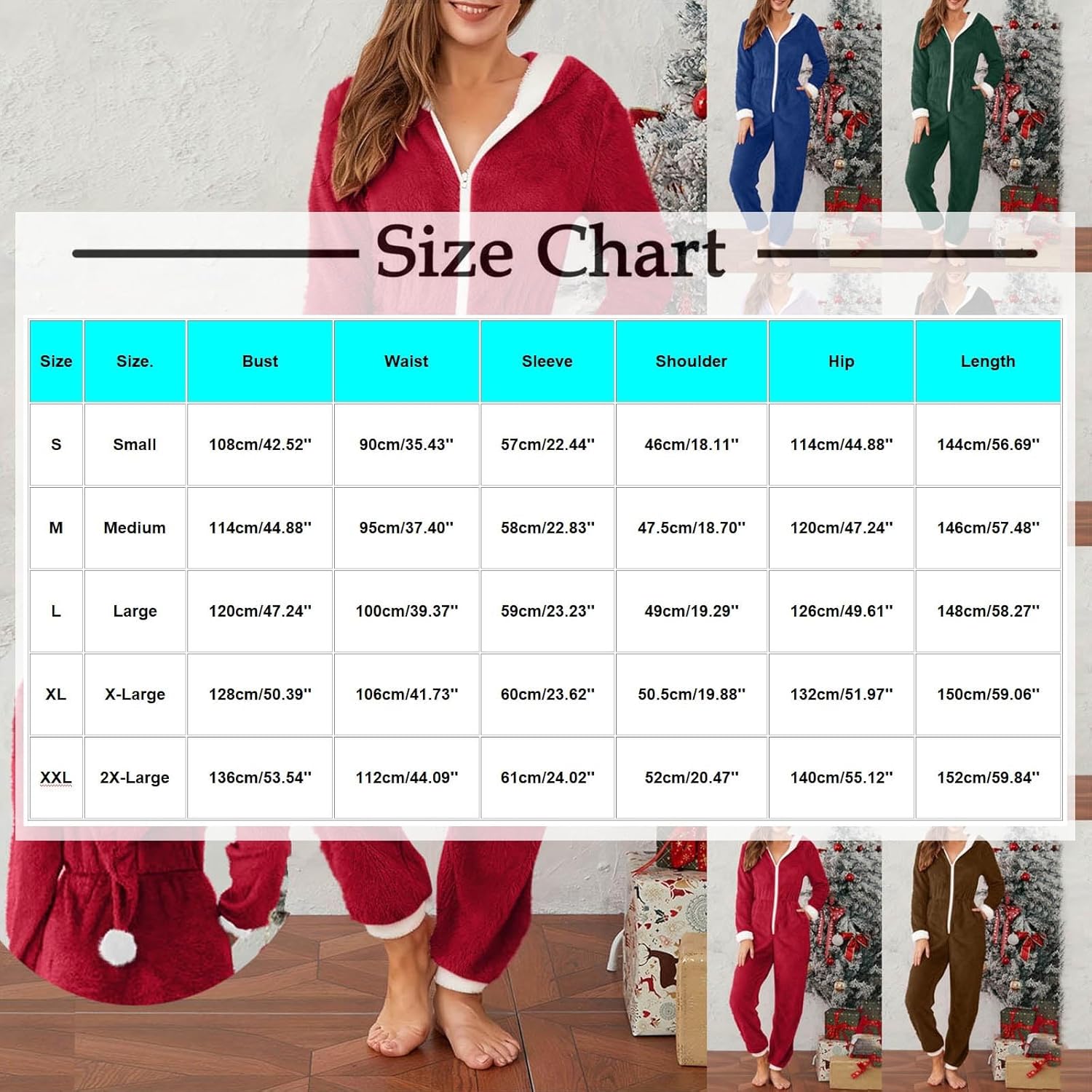 Women's Christmas Fleece Jumpsuit Fuzzy Hooded Rompers Pajamas One Piece Sherpa Warm Winter Sleepwear Playsuit