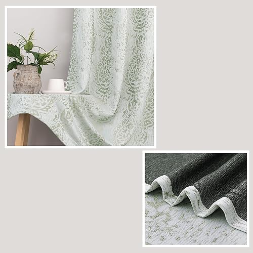 Miniatura 6 de Cortinas verde salvia de 84 pulgadas de largo para sala de estar, patrón de damasco desgastado filtrante de luz, para oscurecer la habitación,