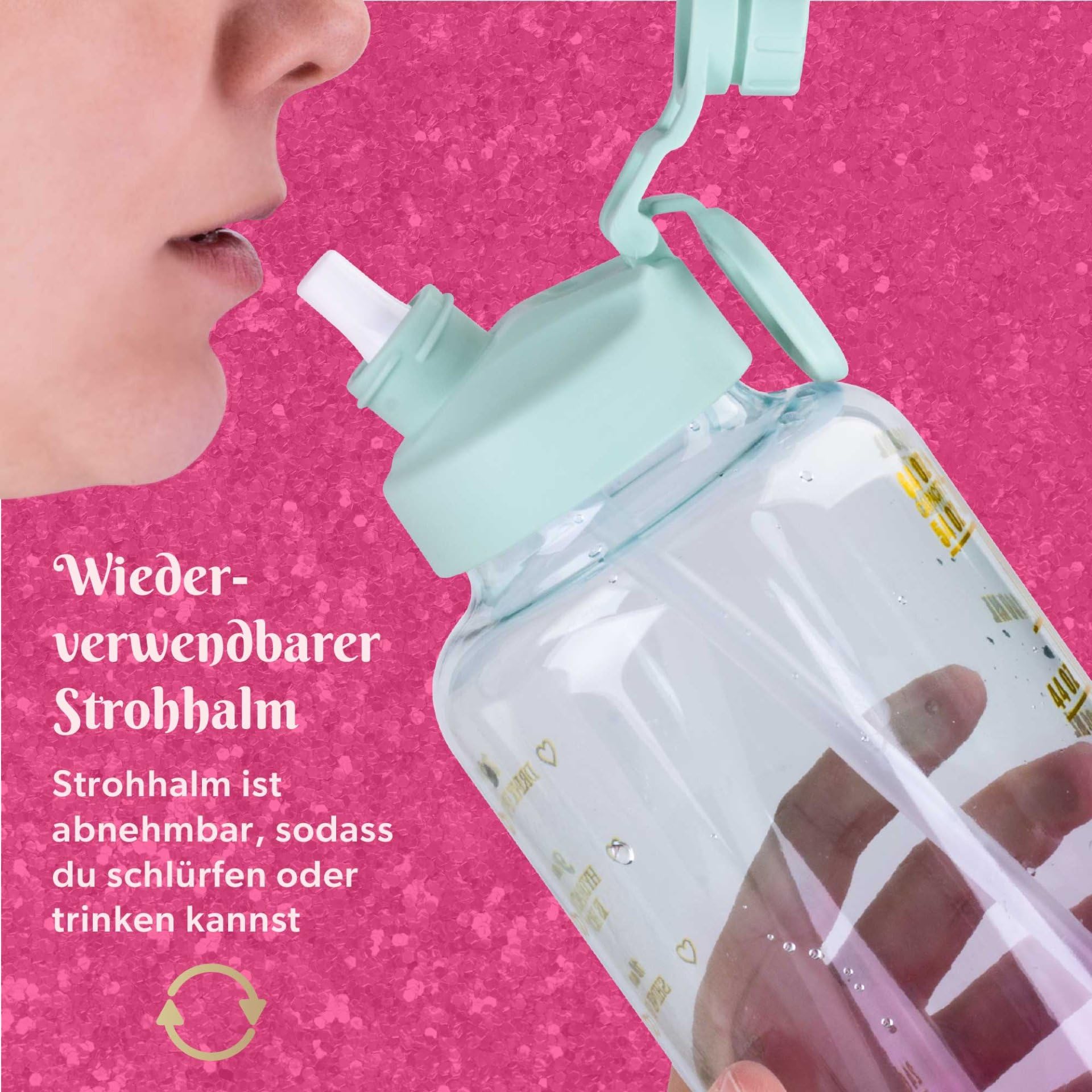 FACKELMANN Paris Hilton Drinkfles, wit-roze, roestvrij staal, met kunststof handvat en rietje, 1,1 l, dubbelwandig geïsoleerd, afneembare handgreep