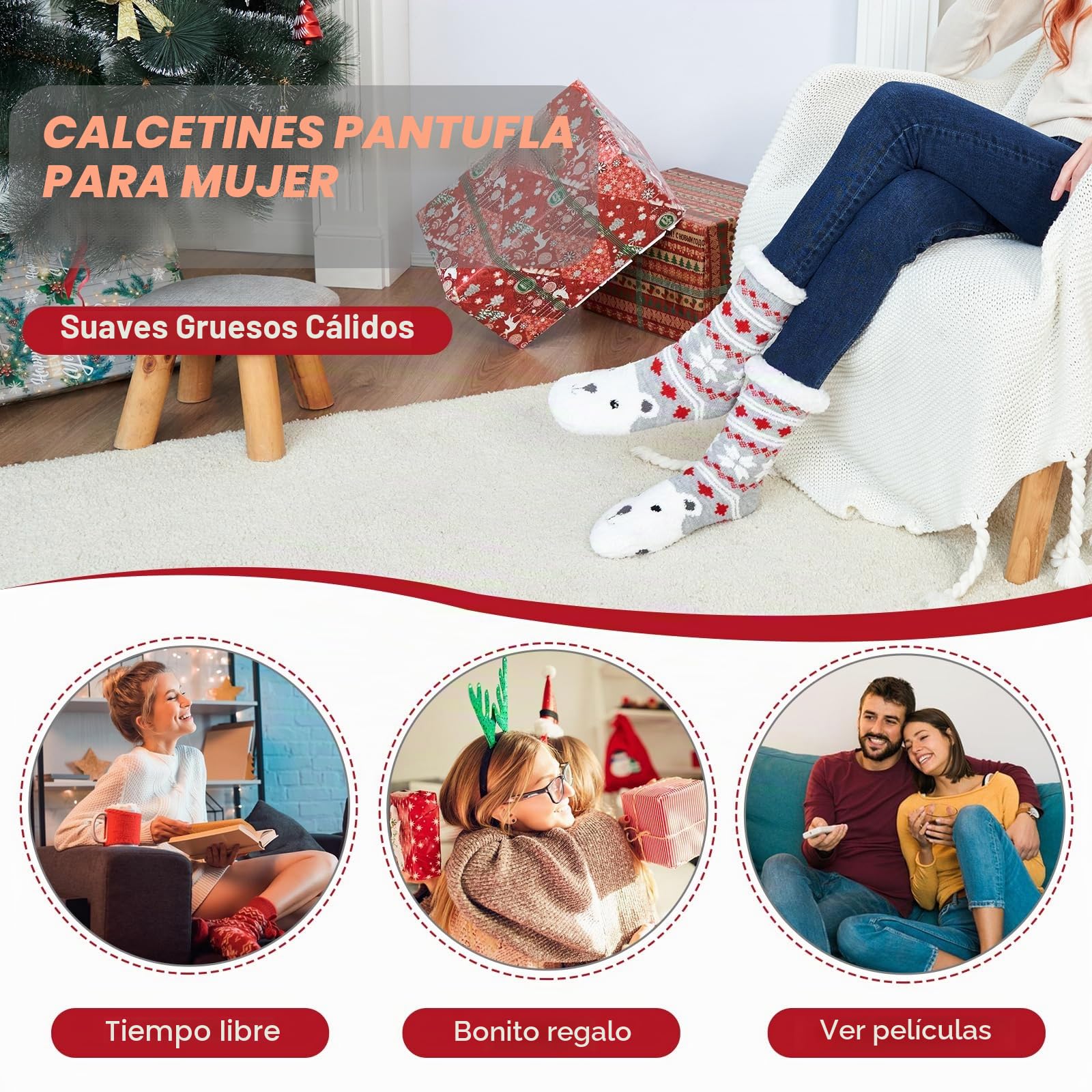 Calcetines Mujer Antideslizantes, Muy Suaves y Cálidos, Calcetines Mujer Invierno de Punto Para Estar por Casa Ropa Mujer Invierno, Regalos Para Mujer Adolescentes