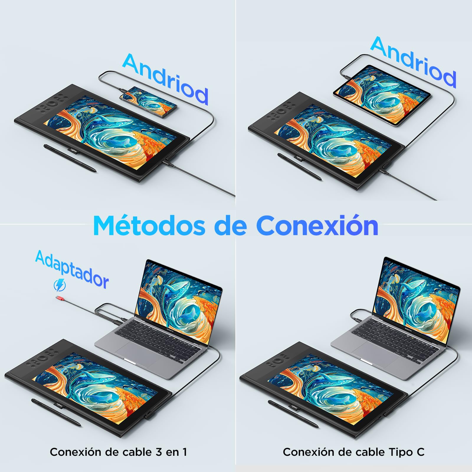 UGEE 147% sRGB Tableta Gráfica con Pantalla UE12P, 11,9 Pulgadas Antideslumbrante Monitor de Dibujo, Tableta Gráfica Lápiz sin Batería para Teléfono Android/Windows/Mac OS/Chrome OS
