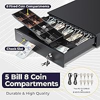 Vista 3 de Volcora Cajón electrónico de caja registradora para sistema de punto de venta (POS), 5 billetes/8 monedas, 16" con ranuras ajustables para monedas