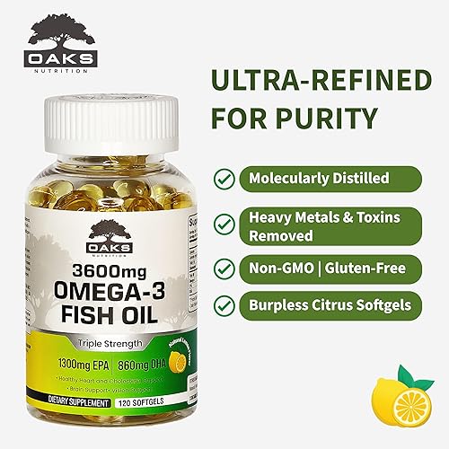 Miniatura 8 de Aceite de pescado Omega 3 3600 mg  Cápsulas blandas sin eructos de triple fuerza  2160 mg de omega-3 con 1300 mg de EPA y 860 mg DHA  Ultra