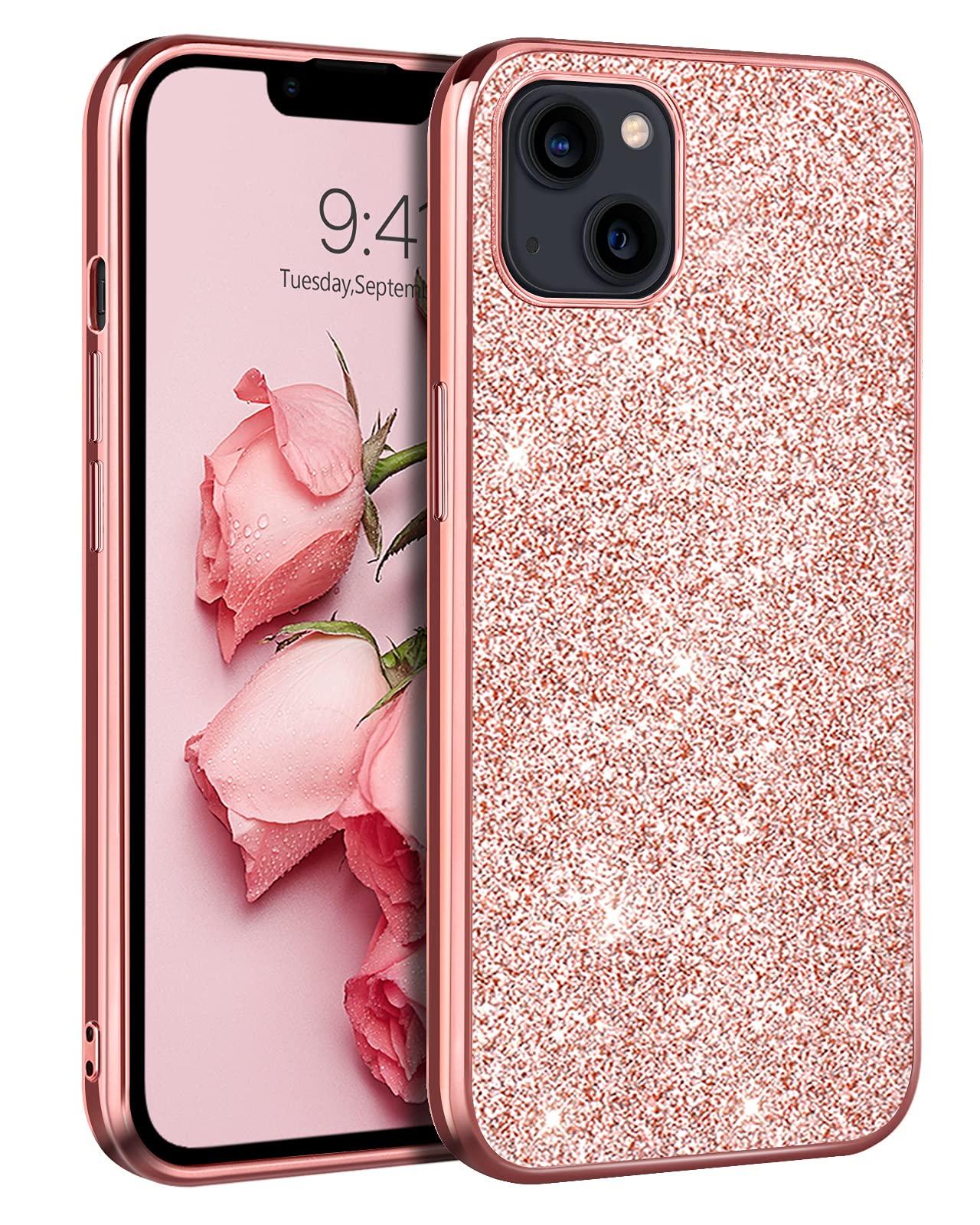 YINLAI Custodia per iPhone 13 Custodia per iPhone 13, con glitter, di lusso, trasparente, flessibile, antiurto, per fotocamera completa, per donne e ragazze, design per iPhone 13 da 6,1, viola