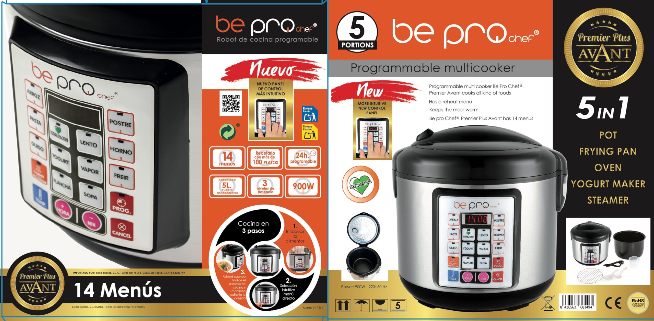 Chef Robot Cocina Olla Programable 5L Multifunción 900W Temporizador 24H Recetario Antiadherente Acero Negro Cocina Automática Segura Fácil de Usar Ideal para Uso Diario Sin Presión 100 recetas | Cocinado Gourmet suelta vapor por lo que reduce y proporcio
