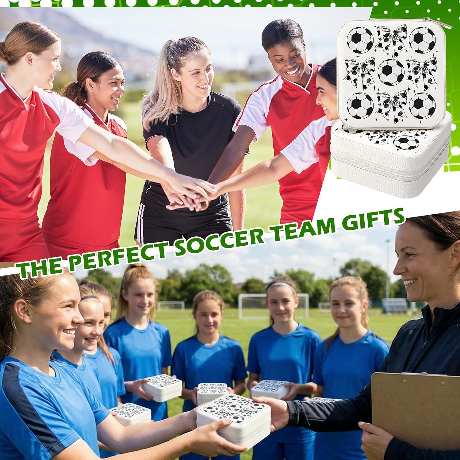Tondiamo 12 Pcs Soccer Bow Gifts for Team Sports Jewelry Case Bulk Soccer Bow Travel Stuff Small Portable Jewelry Holder Box Organizer Storage Case for Women Sports Team Club Lovers Birthday Souvenir