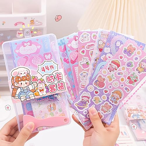 iuonrves Juego de 44 calcomanías para tarjetas Goo, kit de bricolaje, llavero de tarjeta Goo, juguete de cuentas, juego de calcomanías decorativas