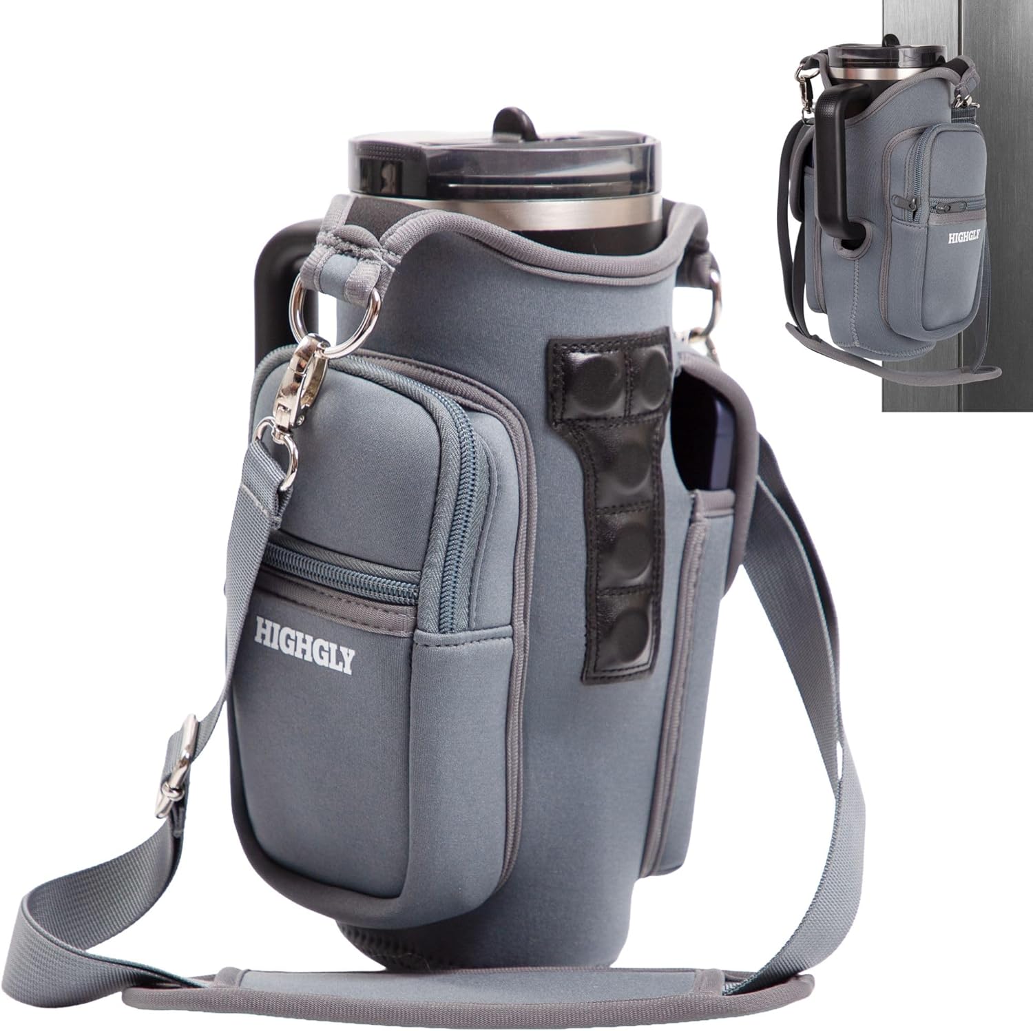 Magnetic Gym Bag, Magnetic Gym Water Bottle Bag with Strong Magnet Holder for Gym Equipment, Crossbody Tumbler Carrier with Phone Pocket & Storage, Fits 30–40oz Stanley, Owala & Similar Tumblers