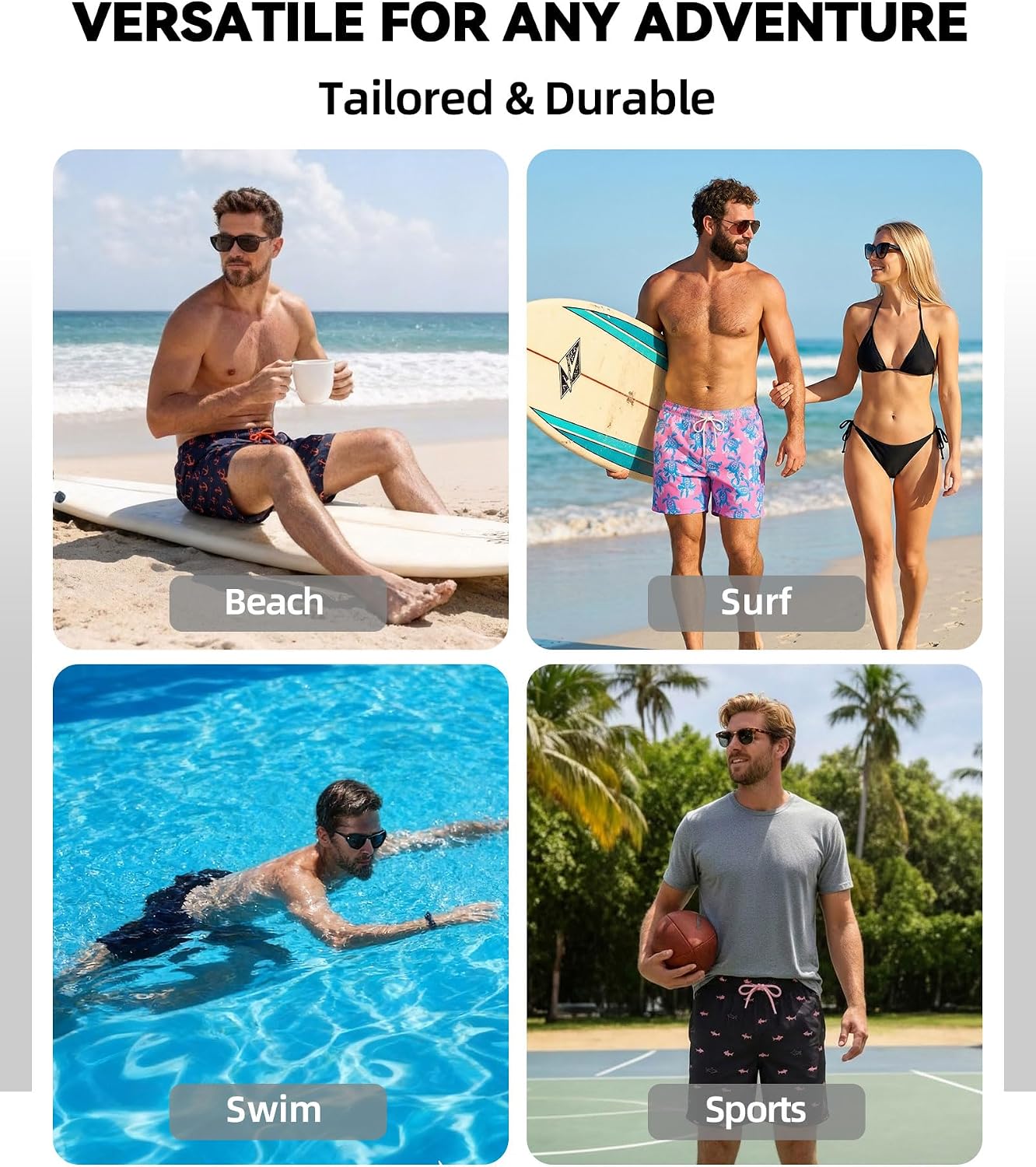 Mens Swim Trunks with Compression Liner, 7 Inch Quick Dry 2 in 1 Swim Shorts with Zipper Pockets for Summer Beach