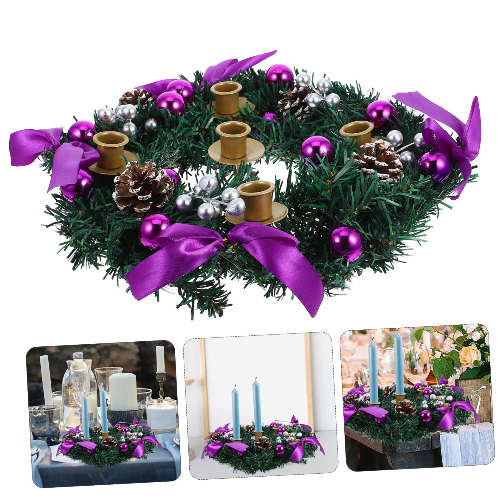 PRETYZOOM Portacandele per Corona di Avvento Portacandele Natalizio in Plastica e Ferro con Bacche Glitterate per Centrotavola Natalizio e Decorazioni per Casa Durante le Festività Invernali