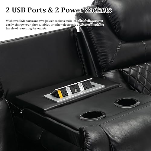 Miniatura 7 de Juego de 3 muebles de sala de estar, juegos de sofás seccionales de cuero reclinables, asientos de cine en casa, sofá reclinable manual con consola