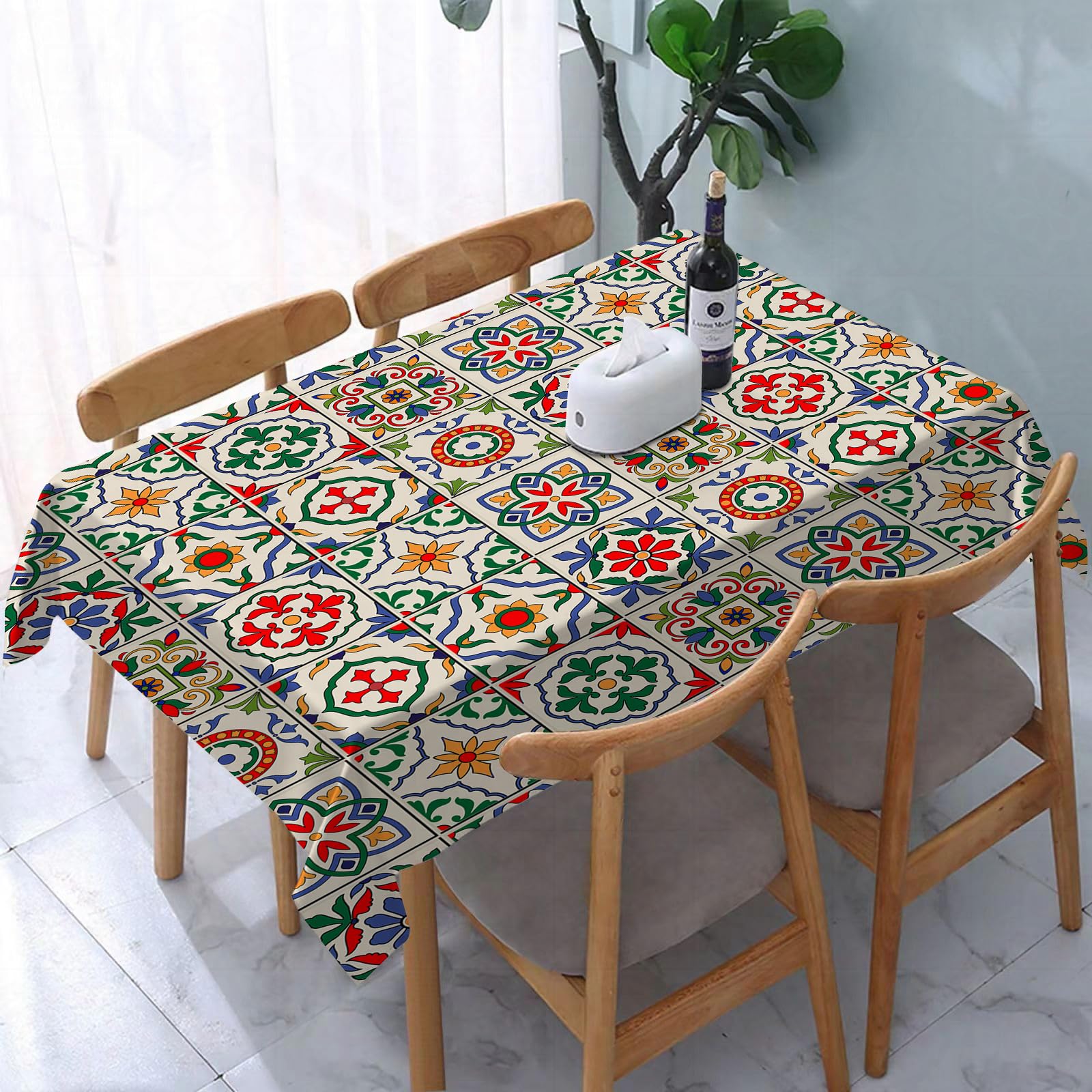 YOIUE Tablecloth,Table Cloth for Rectangle,Moroccan, colorful azulejo pattern P,Wrinkle Resistant Decorative Table Cover for Kitchen Dining Parties Picnic 54 x 72 in