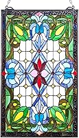 VEVOR Tiffany Style Stained Glass Window Panel 17x29 in - Hanging Vintage Rectangle Transom with Chain for Home Kitchen Decor