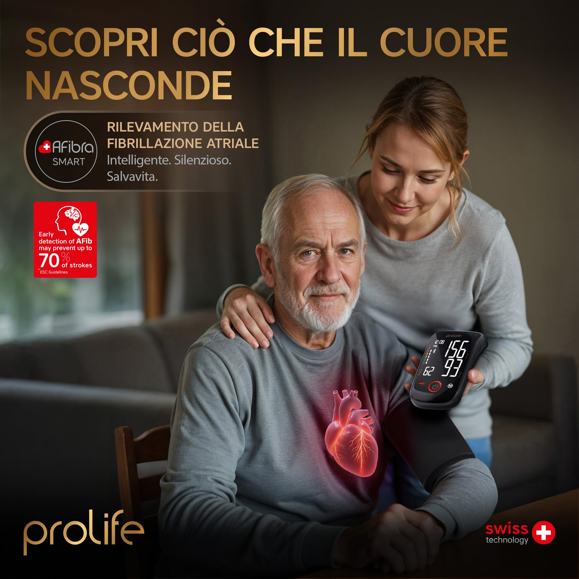 Prolife PX7 Premium Tensiómetro de Brazo Digital con Tecnología AFib Smart, Medidor de Tensión Arterial Bluetooth Homologado con Manguito