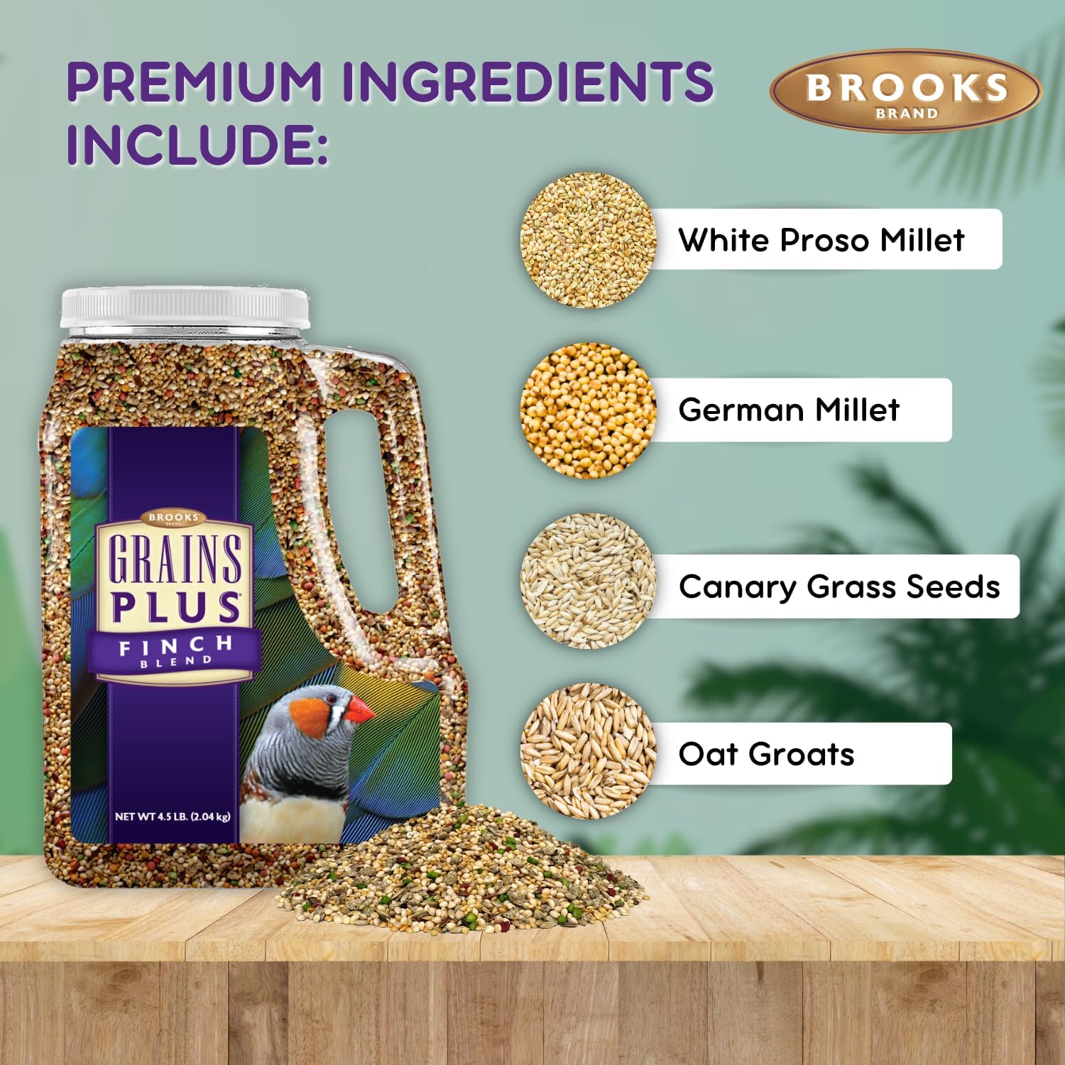 Brooks Brand Grains Plus Finch Blend Bird Food, Nyjer Seeds, Finches Bird Seed Mix, Gold Finch Niger Seeds for Birds, Finches Food for Indoor Birds (4.5 lbs)