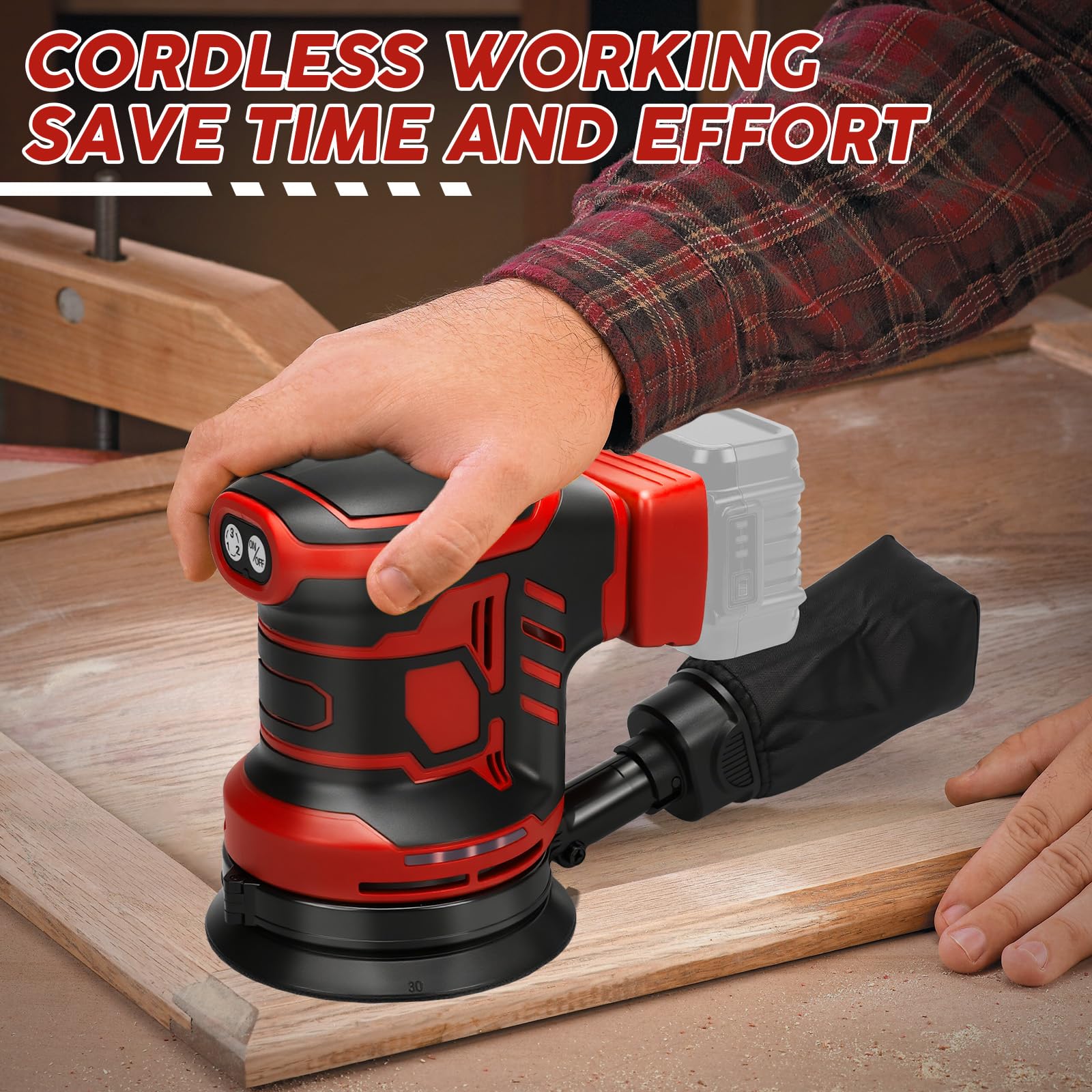 Lijadora orbital para Milwaukee M18 18 V batería, 125 mm, 3 velocidades, orbital Sander 7000-11000 rpm, entregado con 15 discos abrasivos, ideal para el trabajo de madera profesional