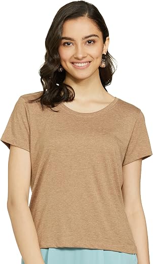 Max Women 65% Poly 35% Cotton Solid Regular Fit Tshirt