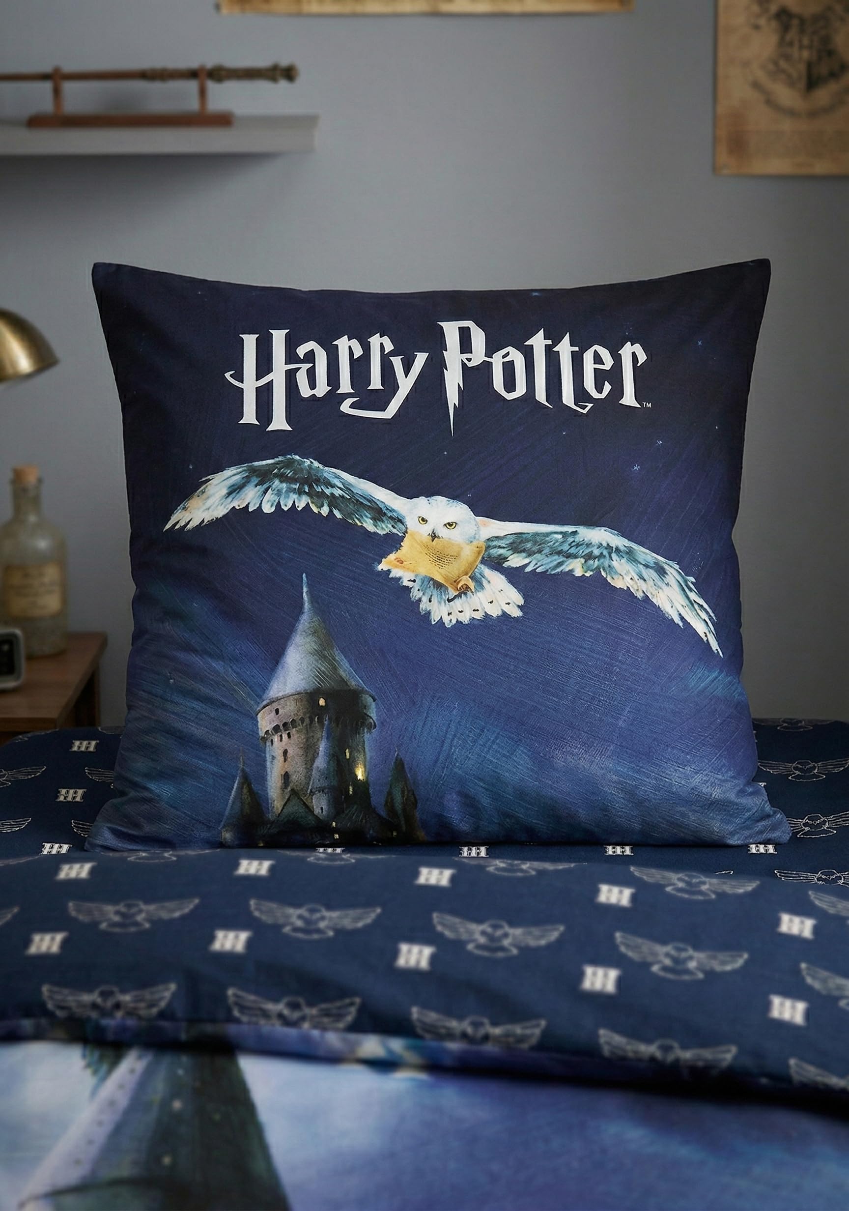 Harry Potter Poudlard Hedwige Parure Lit 3 Pièces 140x200 + Taie | Housse de couette + drap-housse 90x190 | Polyester ultra doux | Wizarding World officiel | Ado | Cadeau | Lavable en machine