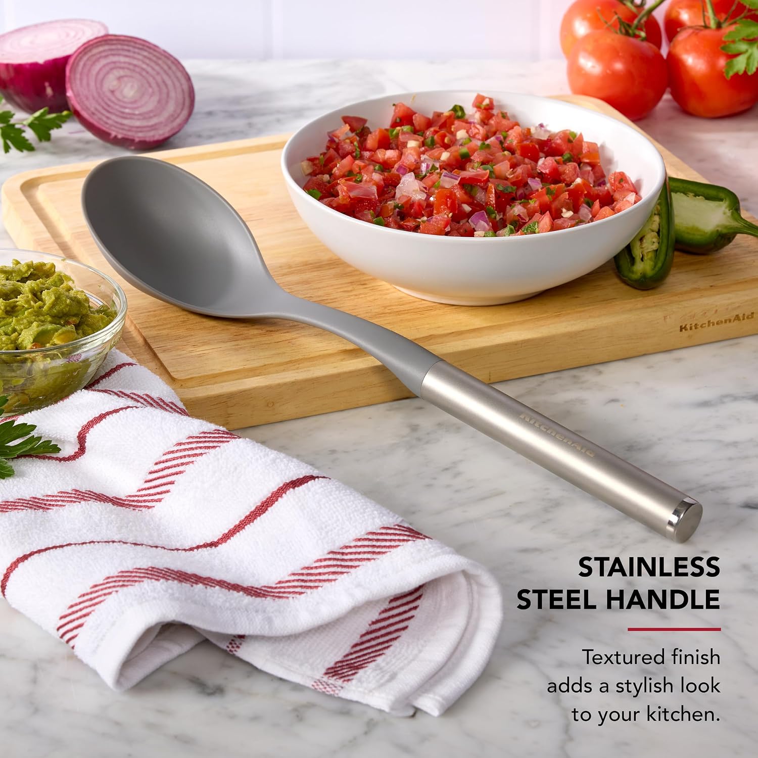 KitchenAid Basting Spoon with Stainless Steel Handle, Nonstick Safe, Ideal for Basting, Stirring, and Serving, Durable and Dishwasher Safe