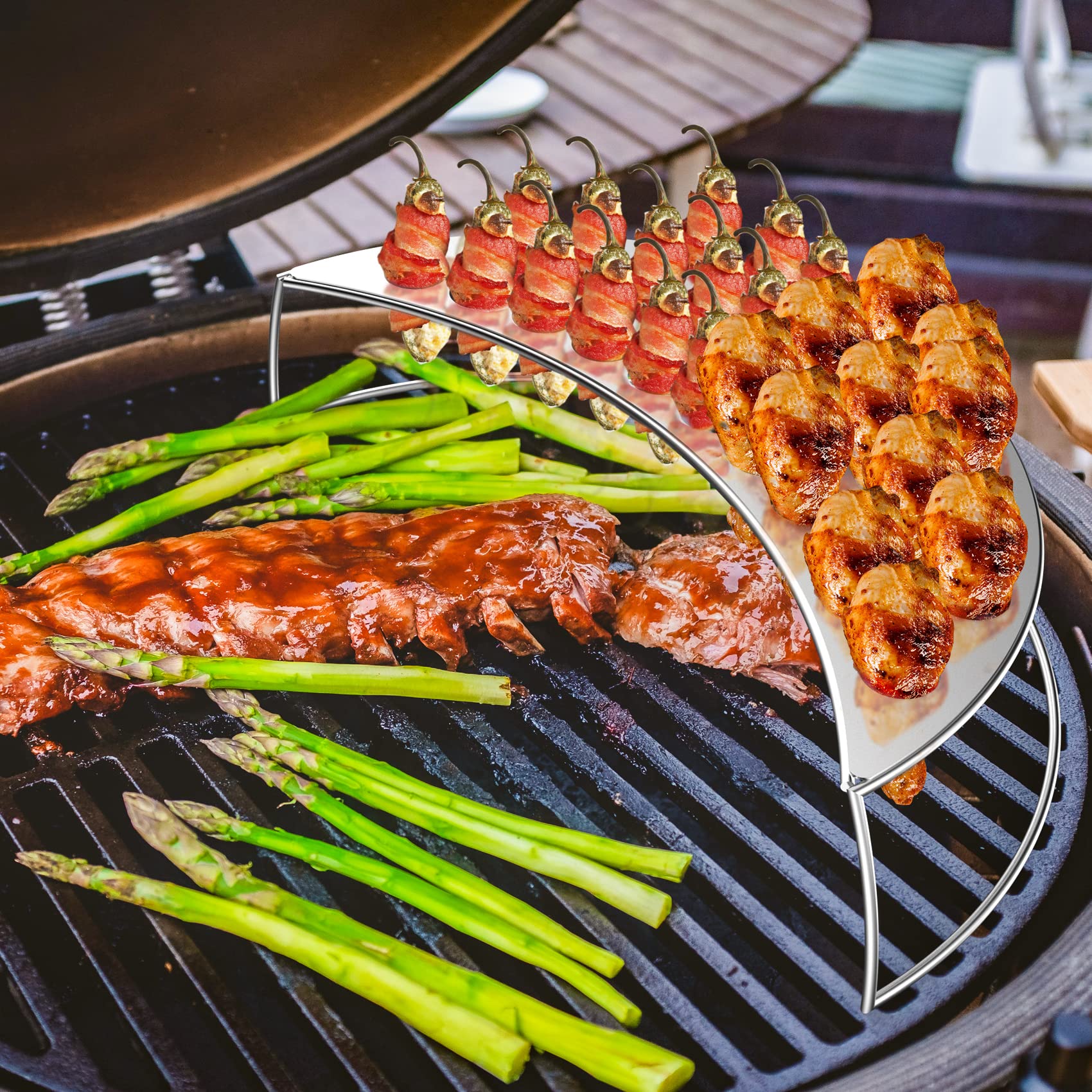 onlyfire Stojak do grilla Jalapeno ze stali nierdzewnej z narzędziem Corer, duży stojak do grilla Chilli z 25 otworami na chili, udka kurczaka, stojak do grilla do większości czajników węglowych i