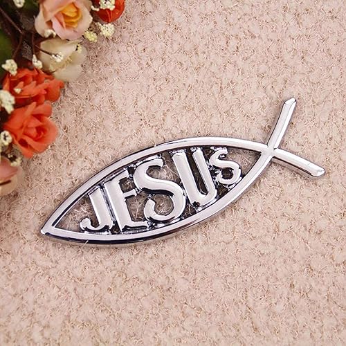 Miniatura 7 de MEETCUTE 2pcs Jesus Fish Decal Sticker Silver,3D Car Chrome Decal Emblem Sticker Religious God for Jesus Christian Fish Symbol