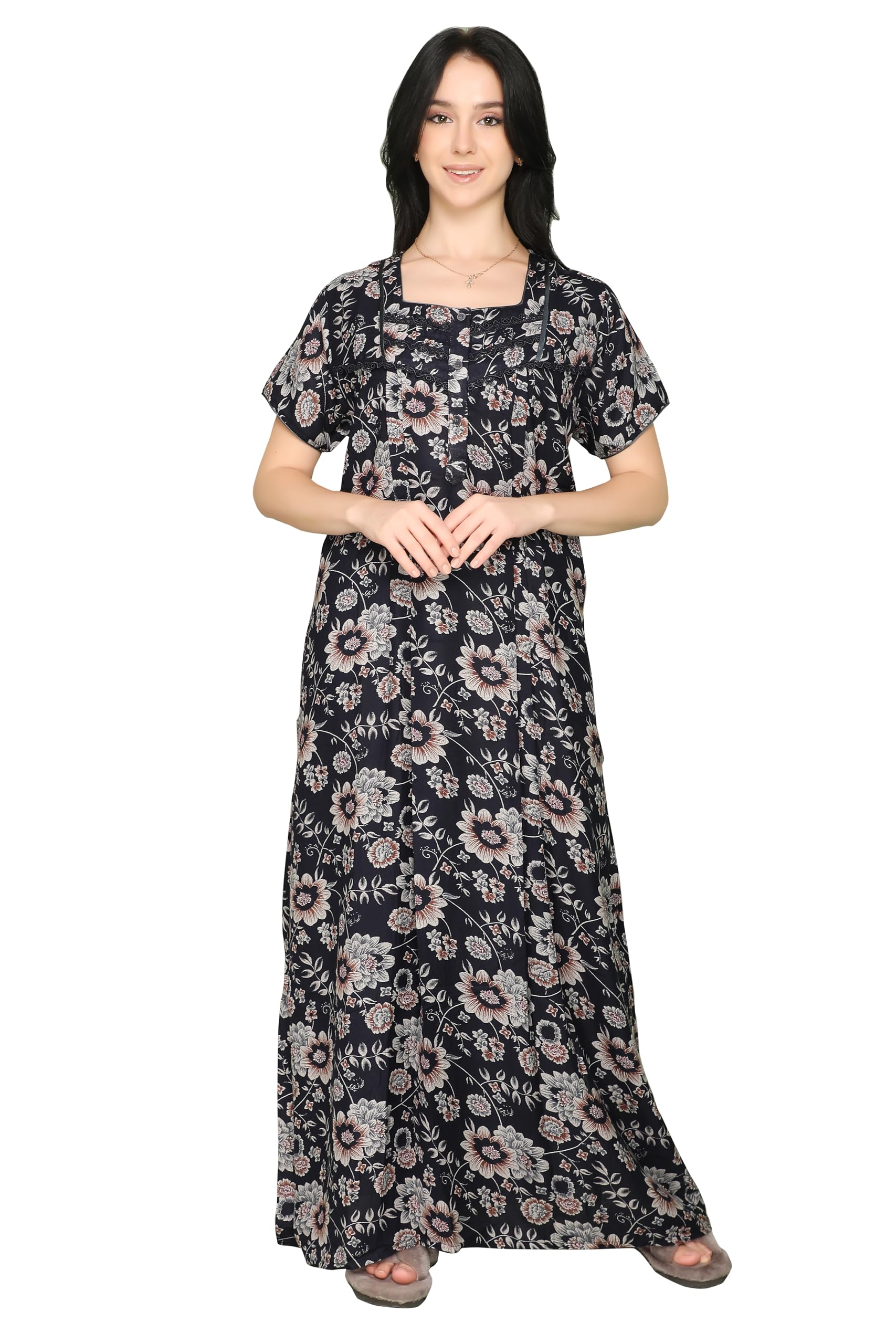 glamoras Alfine Cotton Nighty Gown with Side Pocket for Women | Regular, Printed & Full Length Maxi Night Gown | Night Wear Nighties for Women | Size: M-2XL-picture-11