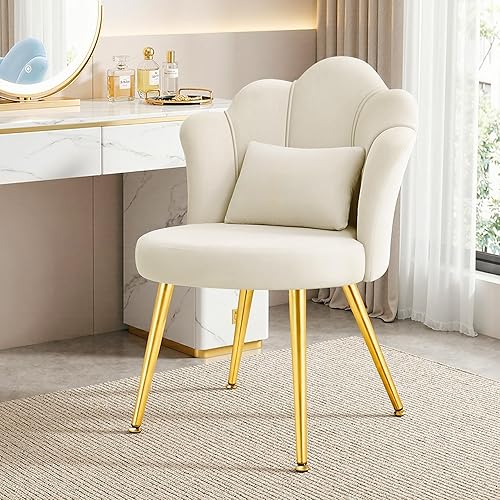 BestGlory Petal - Silla de tocador de maquillaje con respaldo, silla de flores cómoda sin ruedas para niñas y mujeres, silla de maquillaje con patas