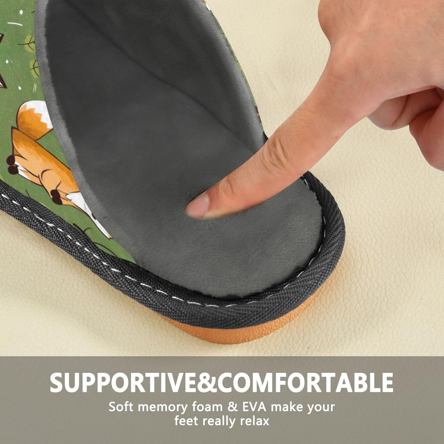 Woodland Cute Fox House Slippers – Cozy Fuzzy Slippers for Guests, Washable & Disposable, Perfect for Shoeless Home, Spa & Hotel Use A112938