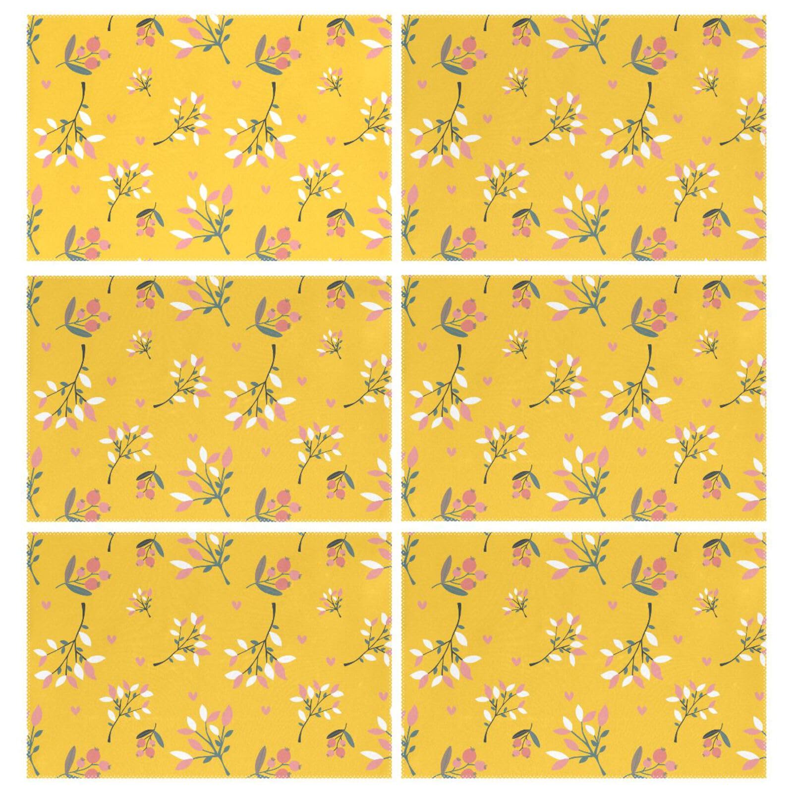 Manteles individuales de tela de flores amarillas para mesa de comedor, reutilizables, lavables, antideslizantes, 12 x 18 pulgadas