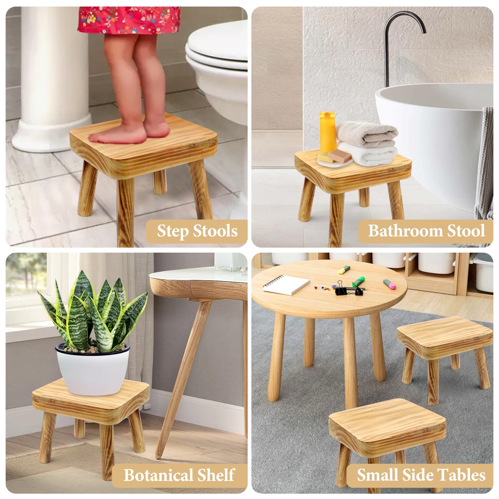 Taburete pequeño de madera para niños, taburete de madera de 8.25 pulgadas de alto, soporte de exhibición de plantas de interior, taburete desmontable para plantas de casa, dormitorio, mesita