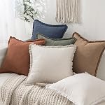 MIULEE Ensemble de 2 Couvertures d'oreiller à jet de lin Place Boho décorative avec Tassels Agritourisme Coussin Couvres Naturel Beige Accent Oreiller avec Fringe pour Canapé Canapé Lit Salon Printemps 18x18 1 cm