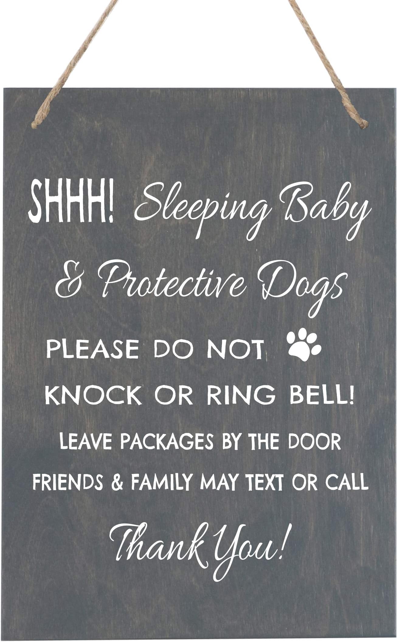 LifeSong MilestonesSleeping Baby Protective Puppies Baltic Birch Rope Hanging Sign for Front Door - Do Not Knock or Ring Doorbell - Quiet Entry for House New Home Decor - 8x10 (Grey)