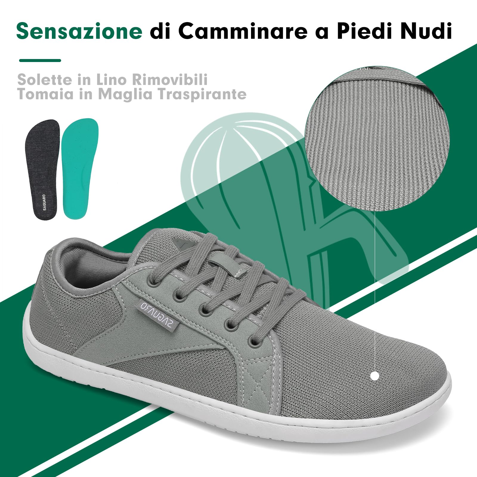 SAGUARO Unisex Knit Scarpe Barefoot con Suola Zero Drop, Luck Ⅰ, Taglie 36-48