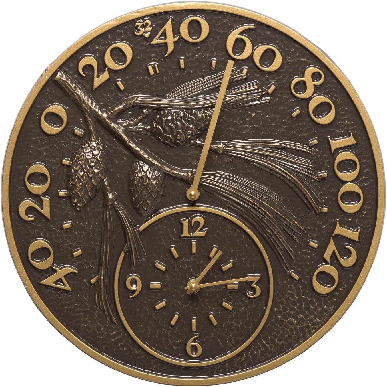 Whitehall Products Pinecone Thermometer Clock, French Bronze
