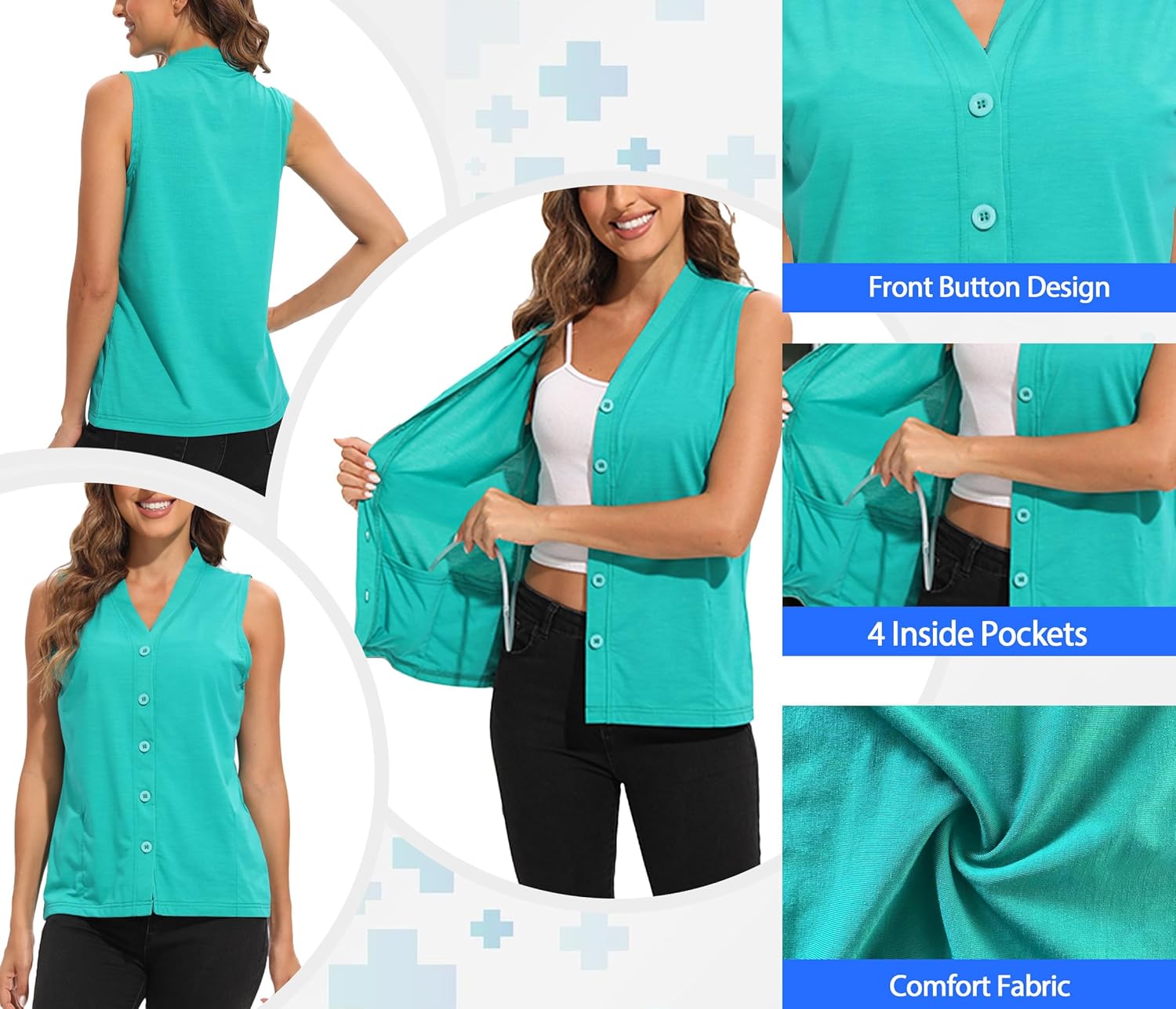 Mastectomy Shirts with Drain Pockets V-Neck Open Front Breast Cancer Shirts for Women Post Mastectomy Must Haves - Image 3