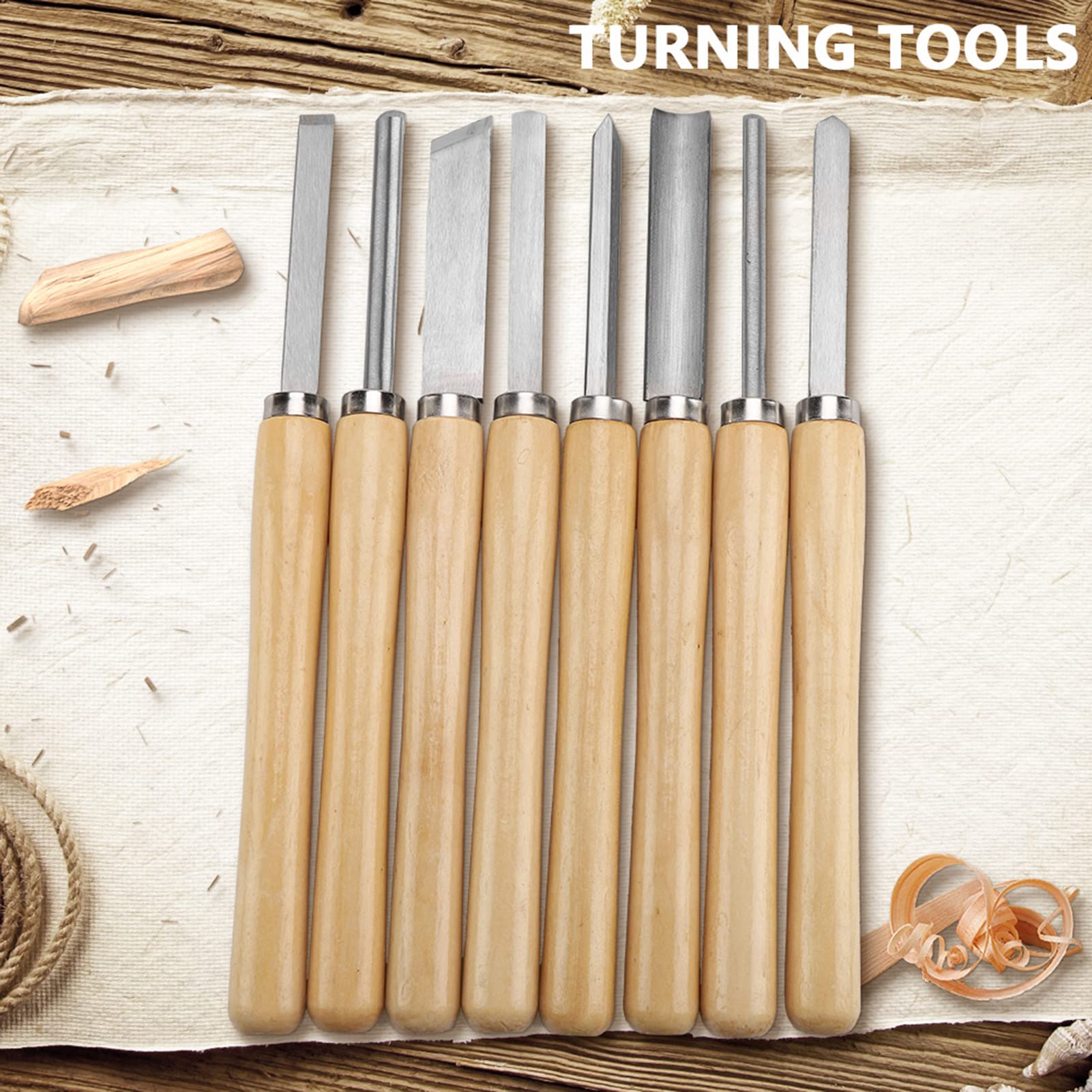 Klanata 8-Piece HSS Wood Lathe Chisel Set, High Speed Steel Woodturning and Carving Tools for Hardwood Sculpting
