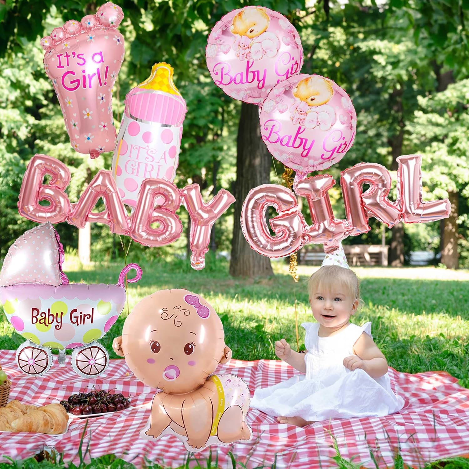 Baby Shower Balloons Girl Set - 10 Pcs Pink Its A Girl Mylar Letter Bottle Foil Balloons Banner For Welcome Home Gender Reveal Party Decorations Supplies