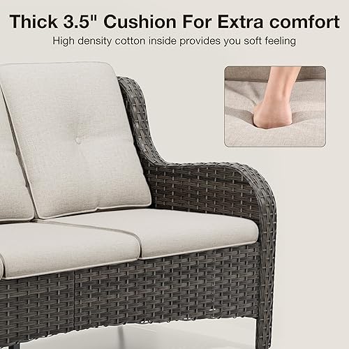 Miniatura 4 de Joyside Sofá de mimbre para patio al aire libre, sofá de mimbre de 3 plazas para patio exterior y jardín con asientos profundos y cojines de olefina