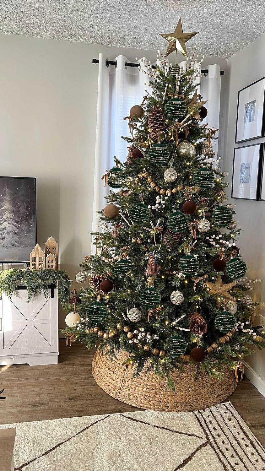 3.94" Dark Green Velvet Christmas Balls Ornaments, 4PCS Large Flocked Balls Shatterproof Decorative Hanging Ornament Christmas Tree Decorations Set for Wedding Winter Holiday Party Wreath Home Decor