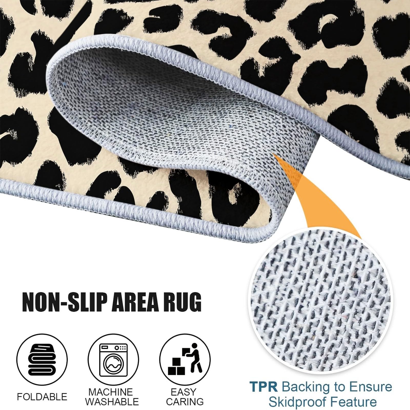 Waschbar Teppiche Indoor, Modern Modisch Schick Leopardenmuster Teppich Bodenmatte für Wohnzimmer Schlafzimmer, Rutschfester Teppich 120 x 180 cm für Flur, Eingang & Esszimmer, Beige
