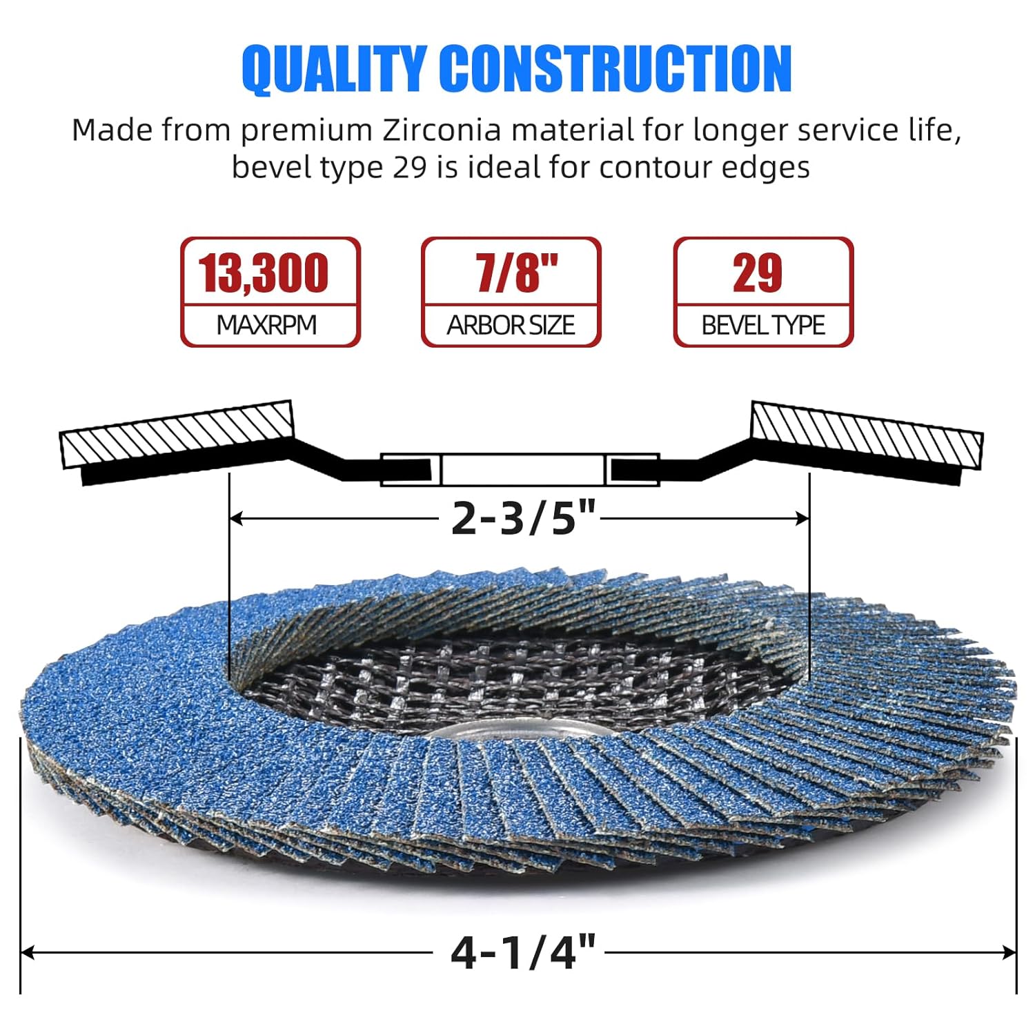 Zirconia Flap Discs 4-1/2 for Angle Grinder, 10 Pack 40 Grit 7/8" Arbor Abrasive Grinding Wheel for Sanding,Stock and Rust Removal,Finishing,Polishing Type 29
